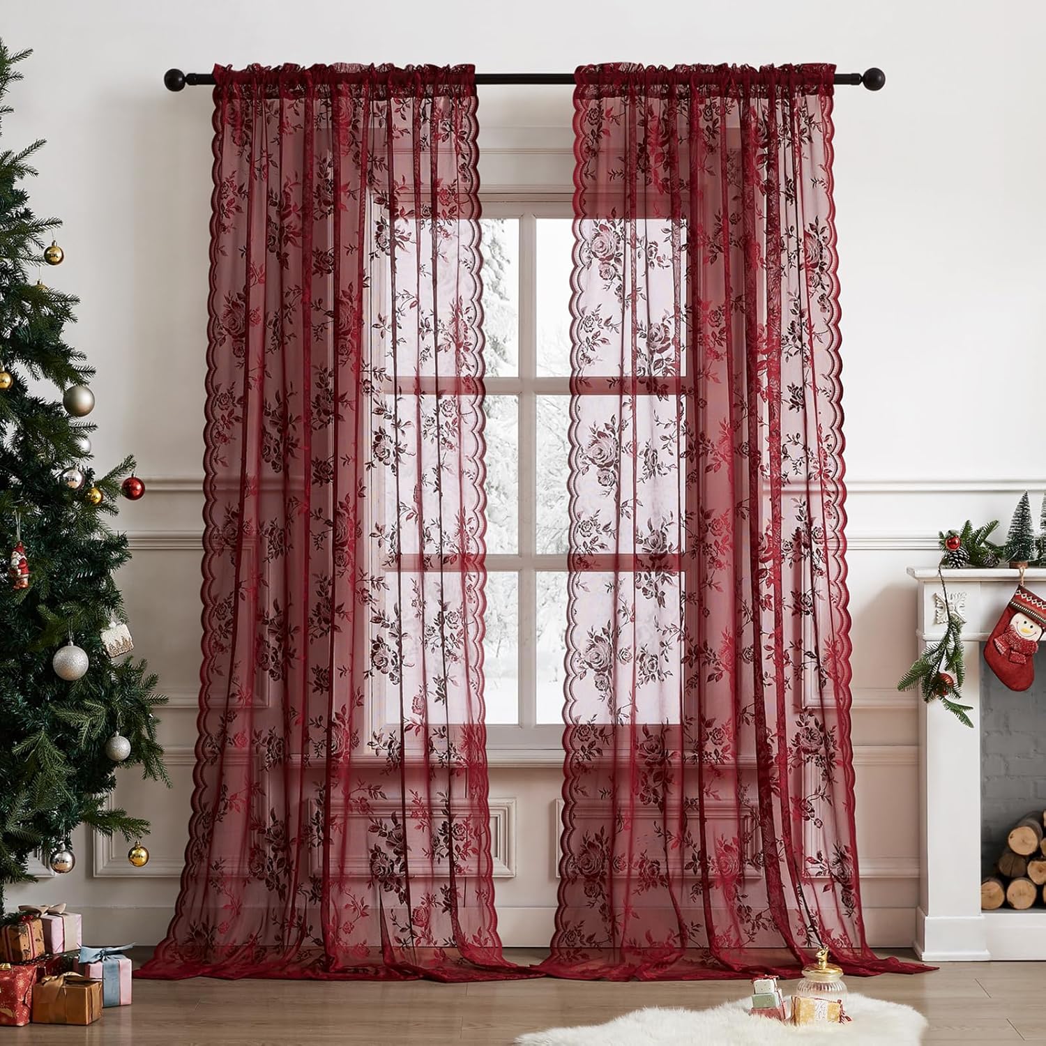 Home Office Gadgets - Rideaux en dentelle bordeaux de 45