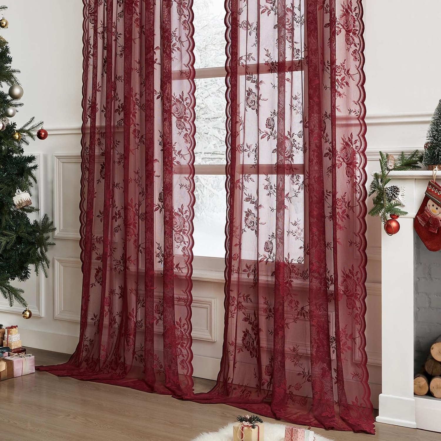 Rideaux en dentelle bordeaux d - Home Office Gadgets avis et prix